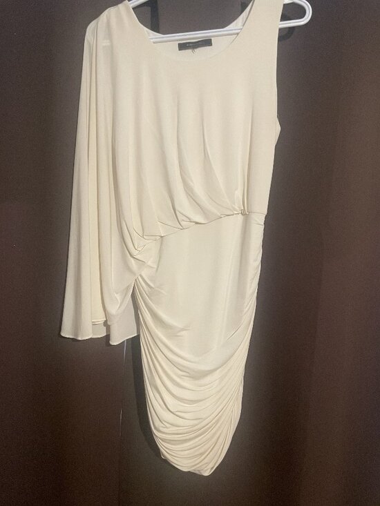 BCBG Dresses & Skirts - BCBGMaxAzria Venus Draped Dress in Gardenia White /One-Shoulder Mini Dress
